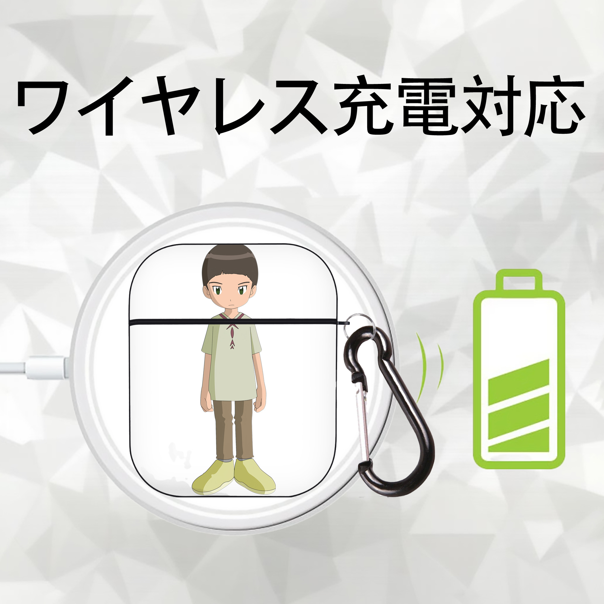 Digimon デジタルモンスター/デジモン AirPods 第2世代保護ケース ハードシェル ブラック 耐衝撃・防指紋・カラビナ付き