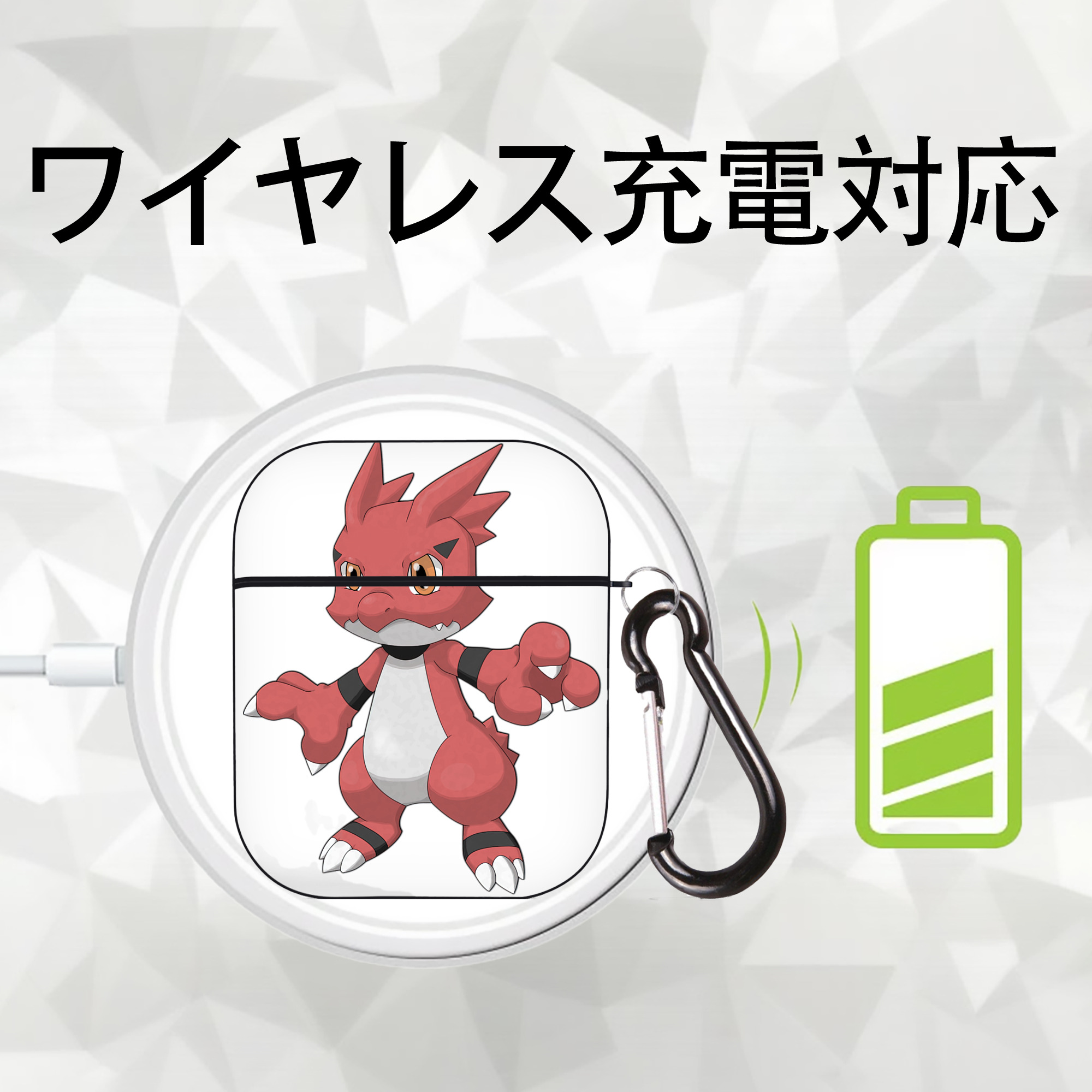 Digimon デジタルモンスター/デジモン AirPods 第2世代保護ケース ハードシェル ブラック 耐衝撃・防指紋・カラビナ付き