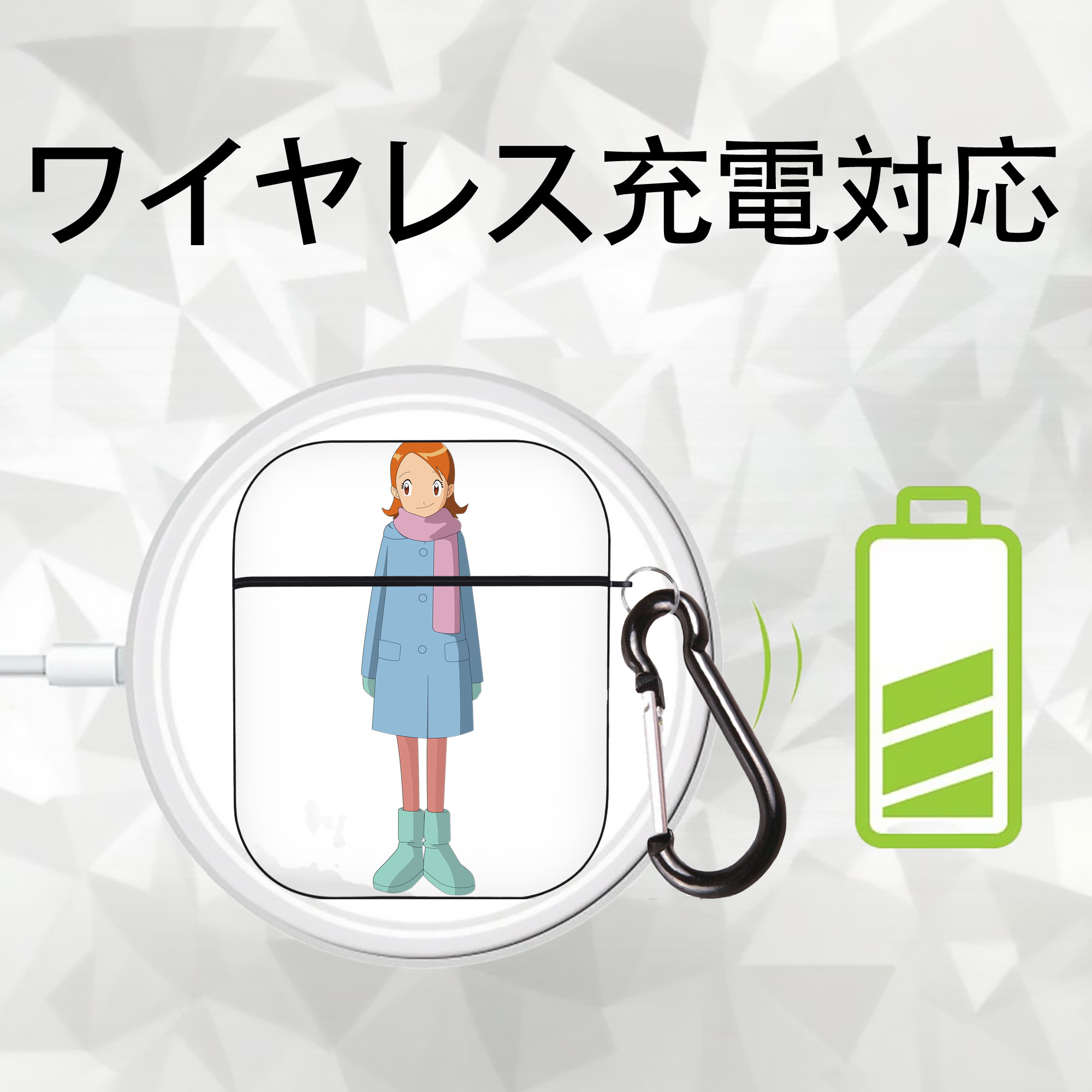 Digimon デジタルモンスター/デジモン AirPods 第2世代保護ケース ハードシェル ブラック 耐衝撃・防指紋・カラビナ付き