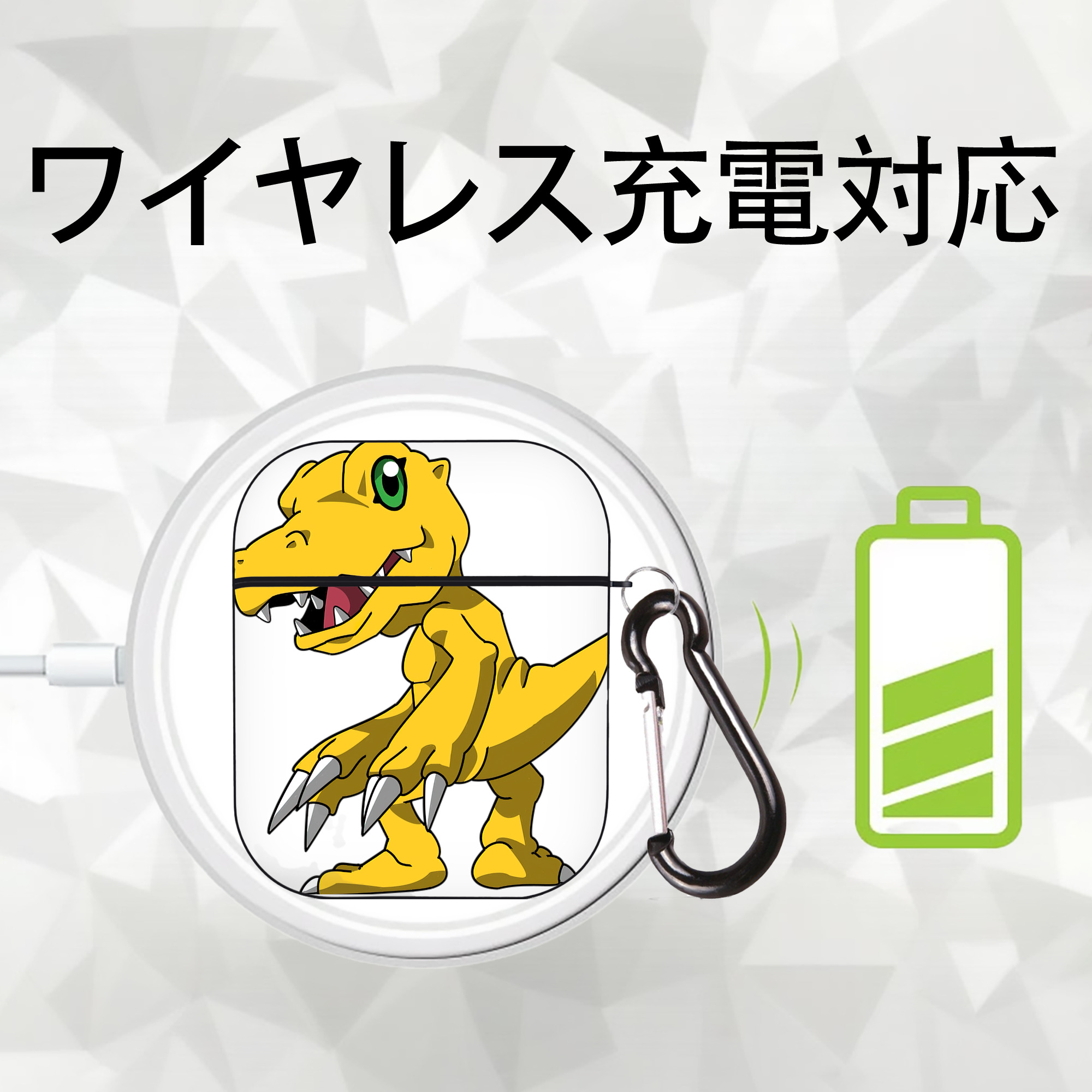 Digimon デジタルモンスター/デジモン AirPods 第2世代保護ケース ハードシェル ブラック 耐衝撃・防指紋・カラビナ付き