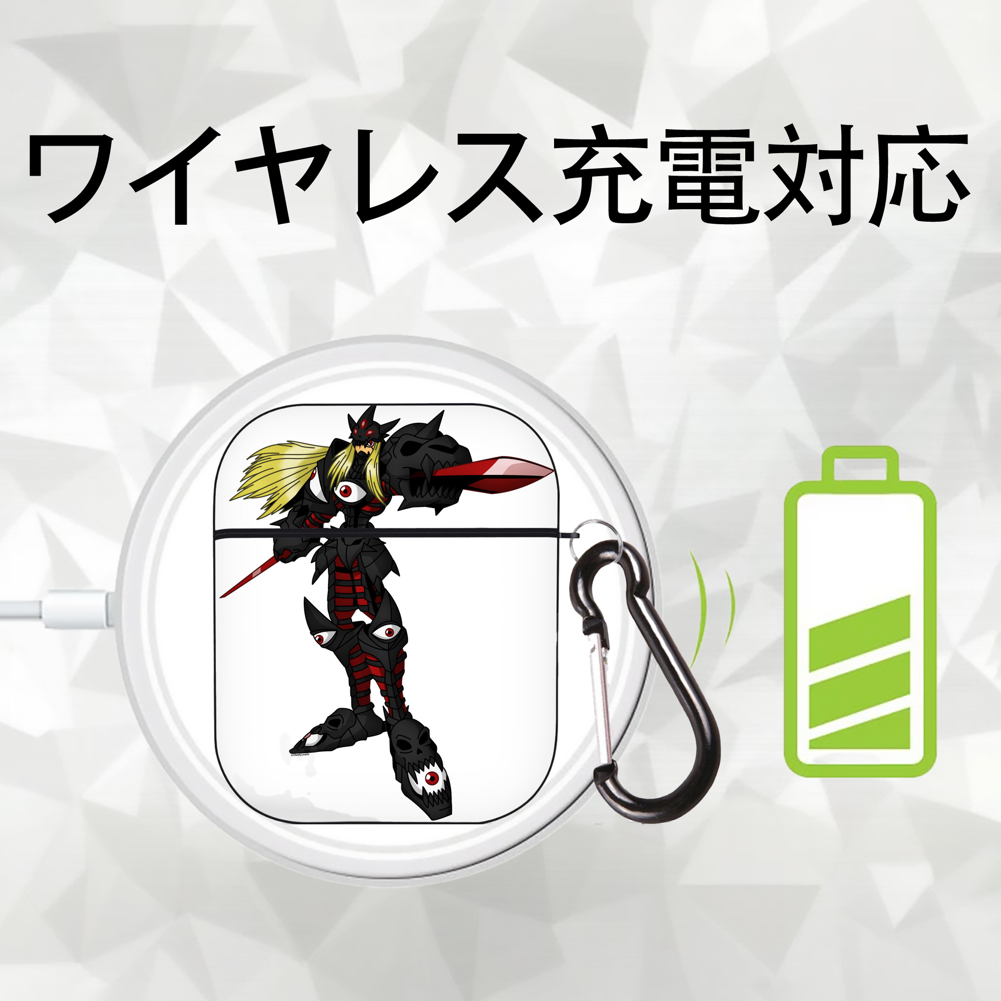 Digimon デジタルモンスター/デジモン AirPods 第2世代保護ケース ハードシェル ブラック 耐衝撃・防指紋・カラビナ付き
