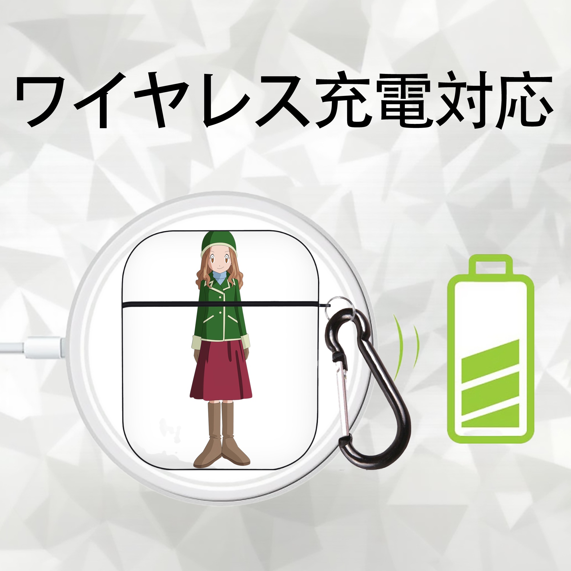 Digimon デジタルモンスター/デジモン AirPods 第2世代保護ケース ハードシェル ブラック 耐衝撃・防指紋・カラビナ付き