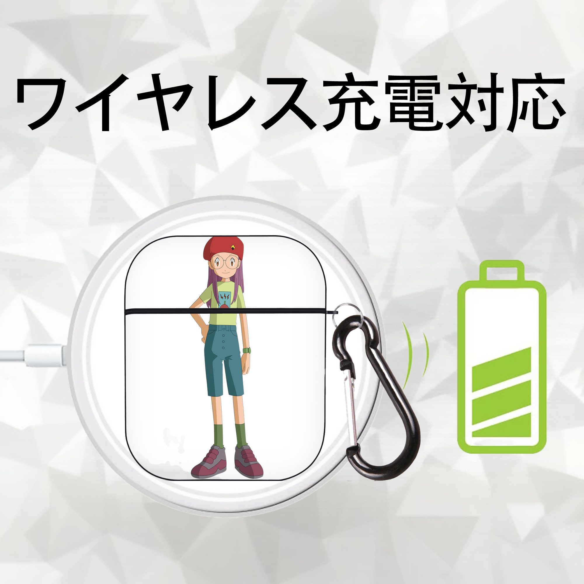 Digimon デジタルモンスター/デジモン AirPods 第2世代保護ケース ハードシェル ブラック 耐衝撃・防指紋・カラビナ付き