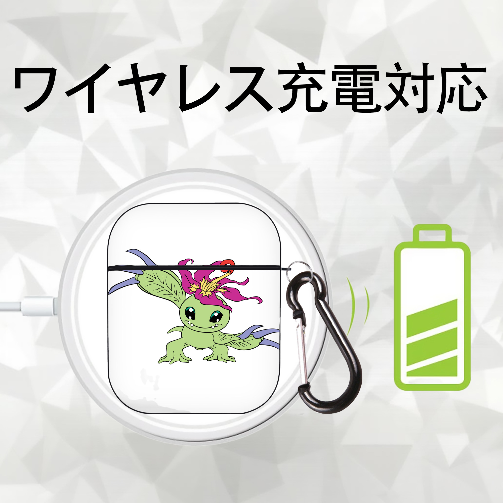 Digimon デジタルモンスター/デジモン AirPods 第2世代保護ケース ハードシェル ブラック 耐衝撃・防指紋・カラビナ付き