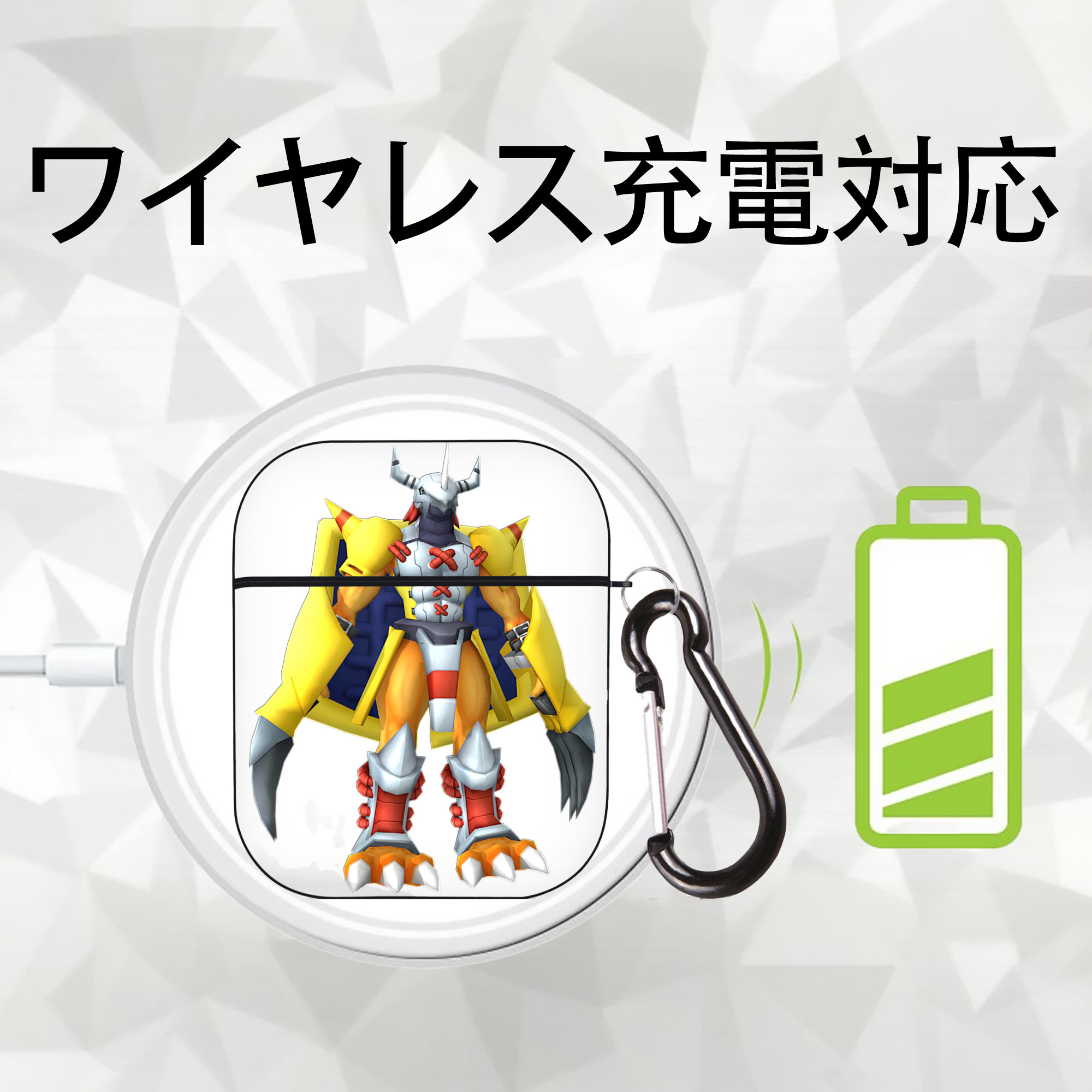Digimon デジタルモンスター/デジモン AirPods 第2世代保護ケース ハードシェル ブラック 耐衝撃・防指紋・カラビナ付き