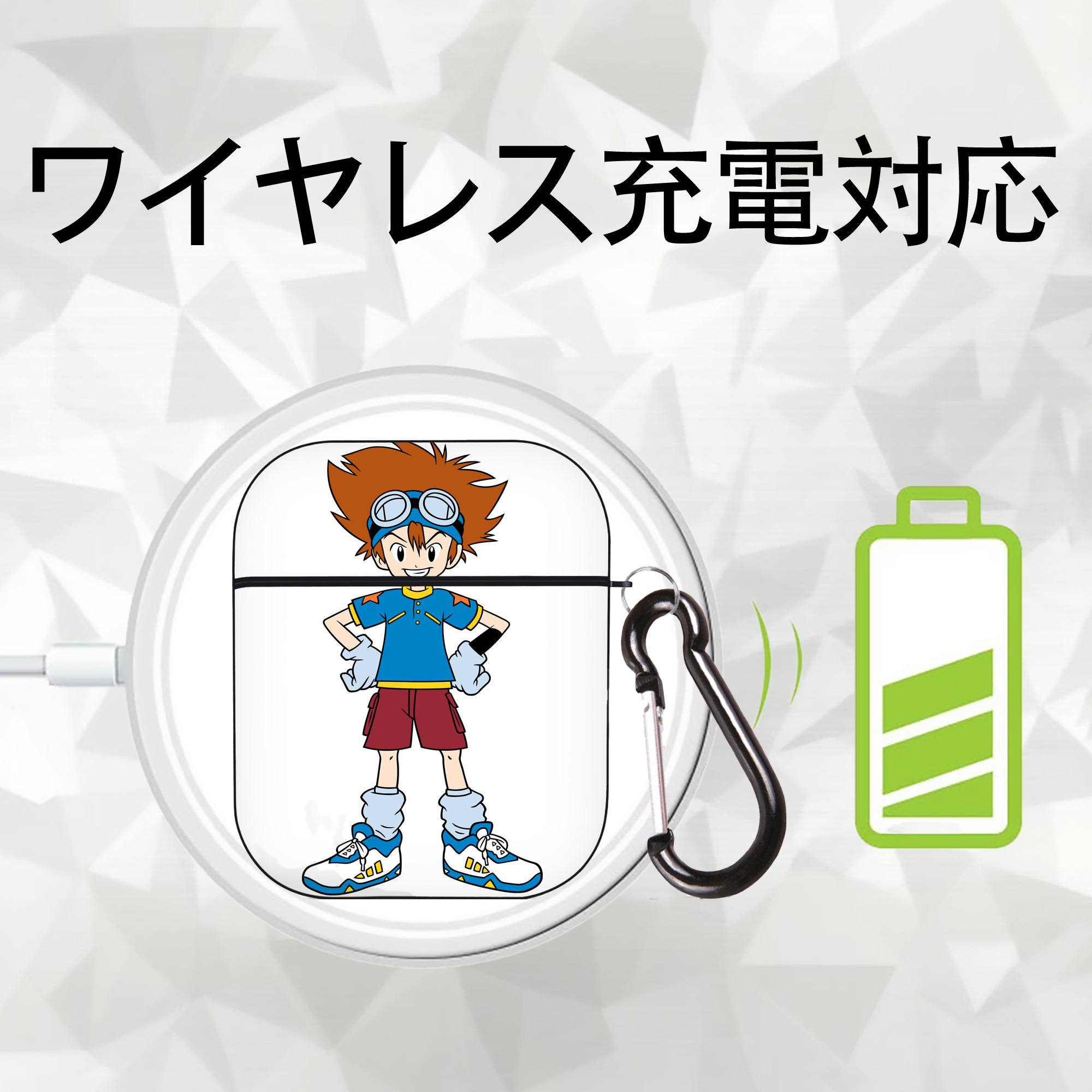 Digimon デジタルモンスター/デジモン AirPods 第2世代保護ケース ハードシェル ブラック 耐衝撃・防指紋・カラビナ付き
