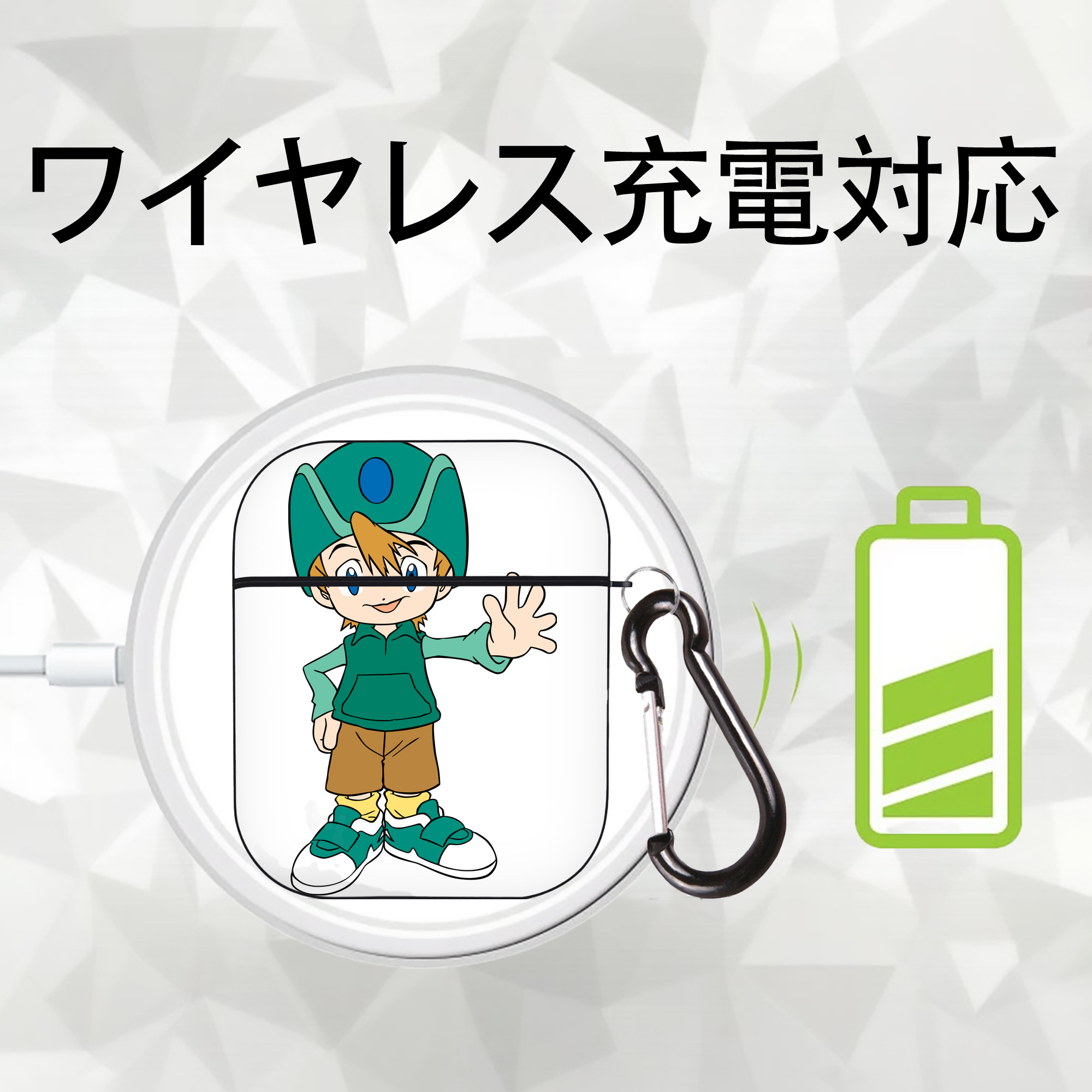Digimon デジタルモンスター/デジモン AirPods 第2世代保護ケース ハードシェル ブラック 耐衝撃・防指紋・カラビナ付き