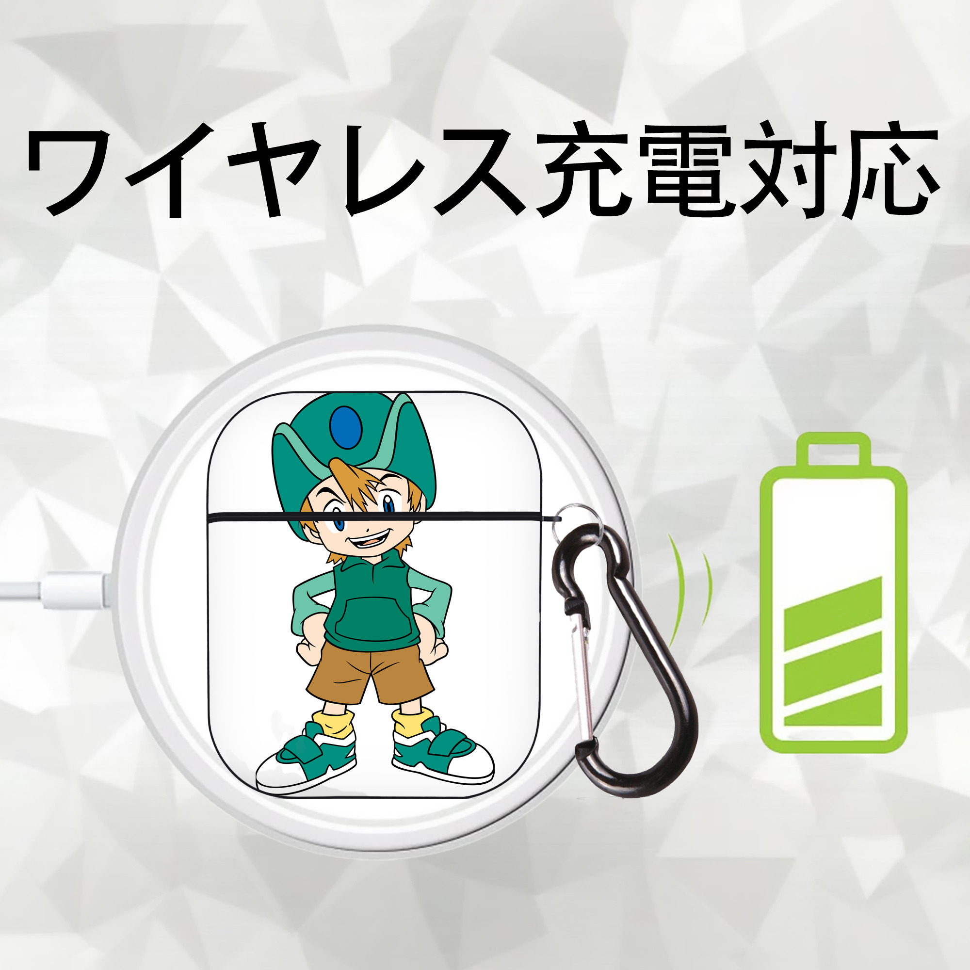 Digimon デジタルモンスター/デジモン AirPods 第2世代保護ケース ハードシェル ブラック 耐衝撃・防指紋・カラビナ付き