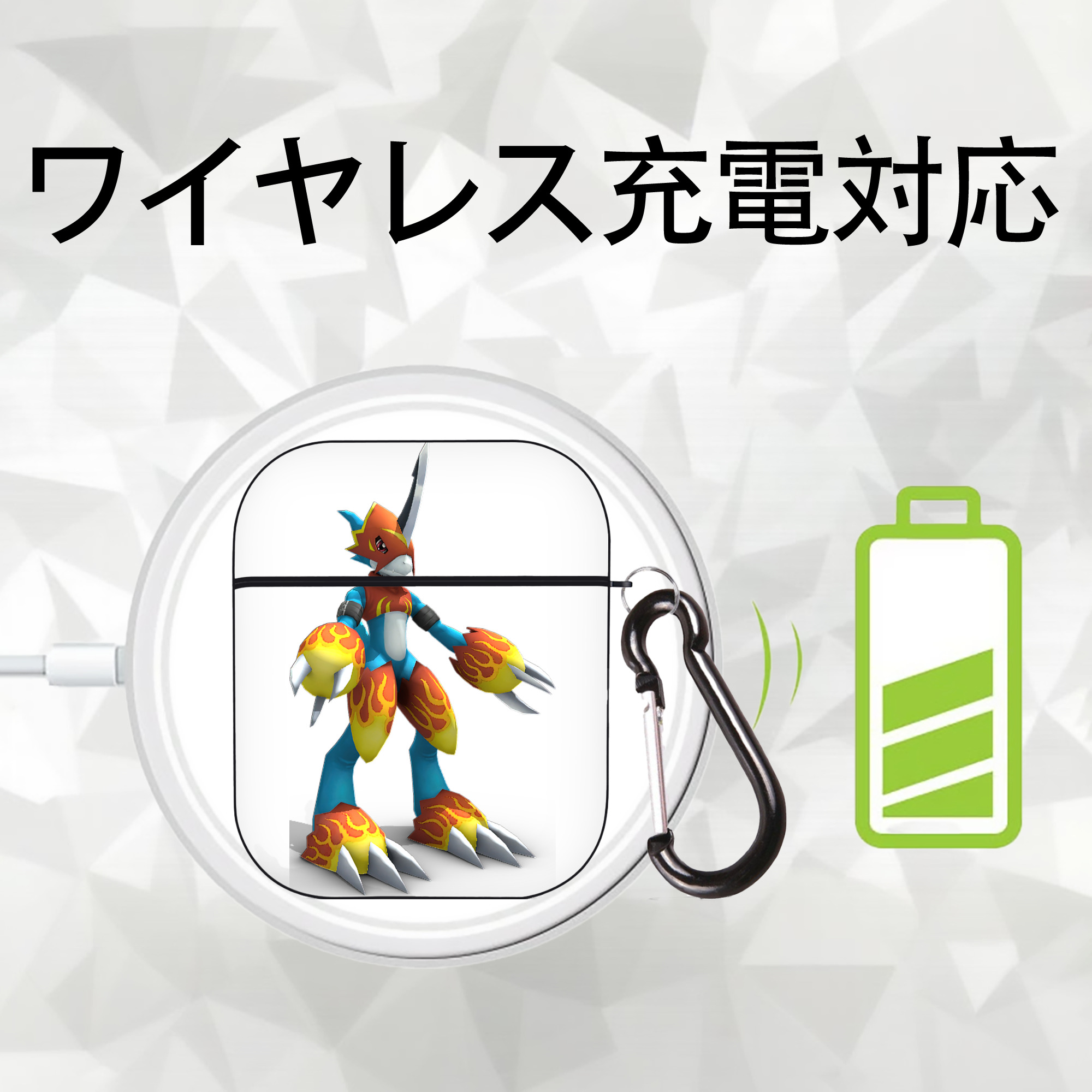 Digimon デジタルモンスター/デジモン AirPods 第2世代保護ケース ハードシェル ブラック 耐衝撃・防指紋・カラビナ付き