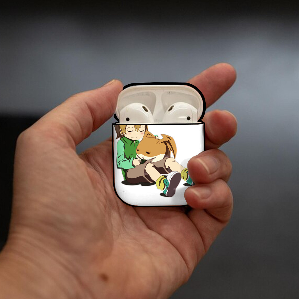 Digimon デジタルモンスター/デジモン AirPods 第2世代保護ケース ハードシェル ブラック 耐衝撃・防指紋・カラビナ付き