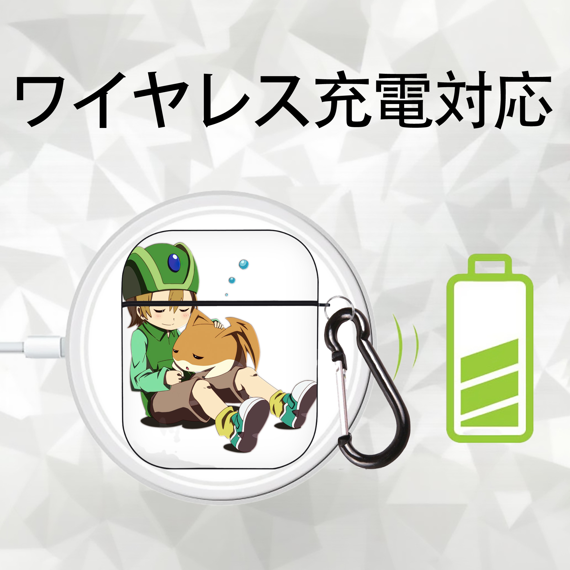 Digimon デジタルモンスター/デジモン AirPods 第2世代保護ケース ハードシェル ブラック 耐衝撃・防指紋・カラビナ付き