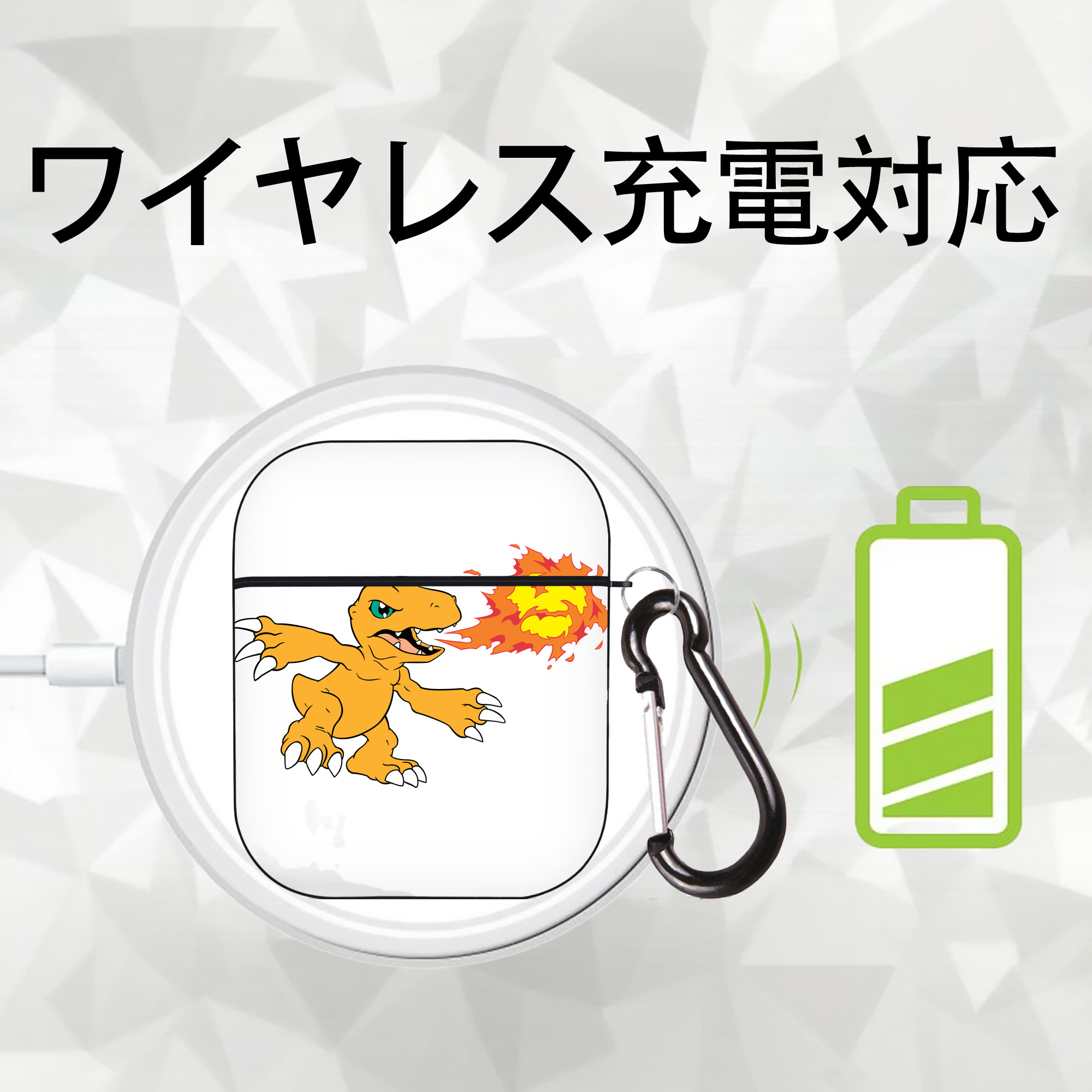 Digimon デジタルモンスター/デジモン AirPods 第2世代保護ケース ハードシェル ブラック 耐衝撃・防指紋・カラビナ付き