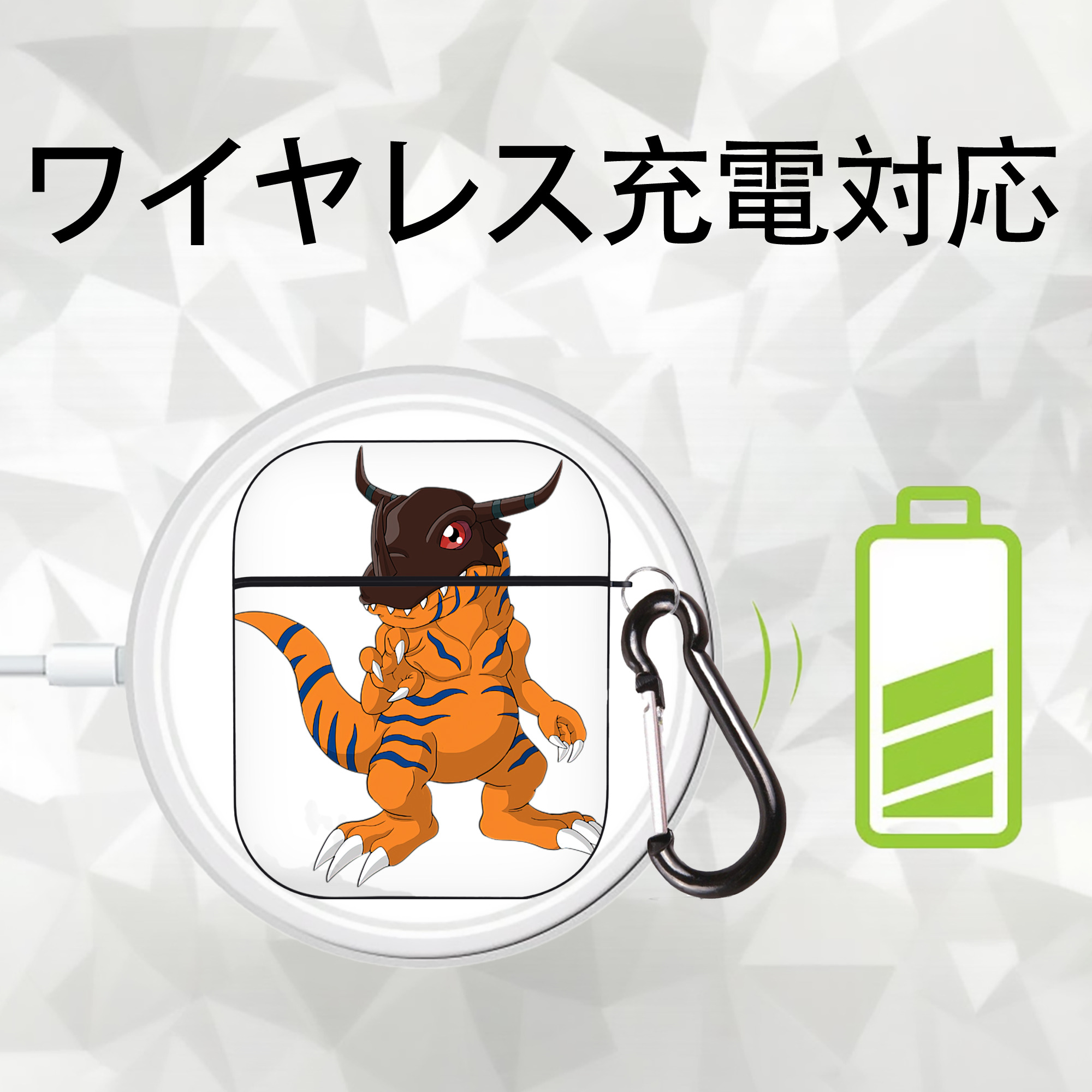 Digimon デジタルモンスター/デジモン AirPods 第2世代保護ケース ハードシェル ブラック 耐衝撃・防指紋・カラビナ付き