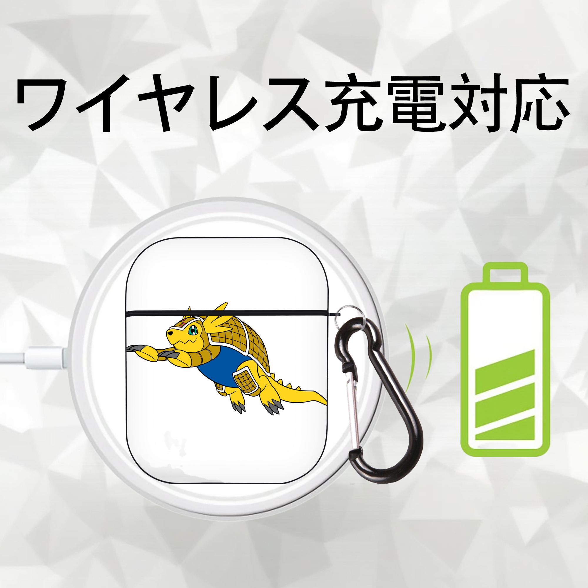 Digimon デジタルモンスター/デジモン AirPods 第2世代保護ケース ハードシェル ブラック 耐衝撃・防指紋・カラビナ付き