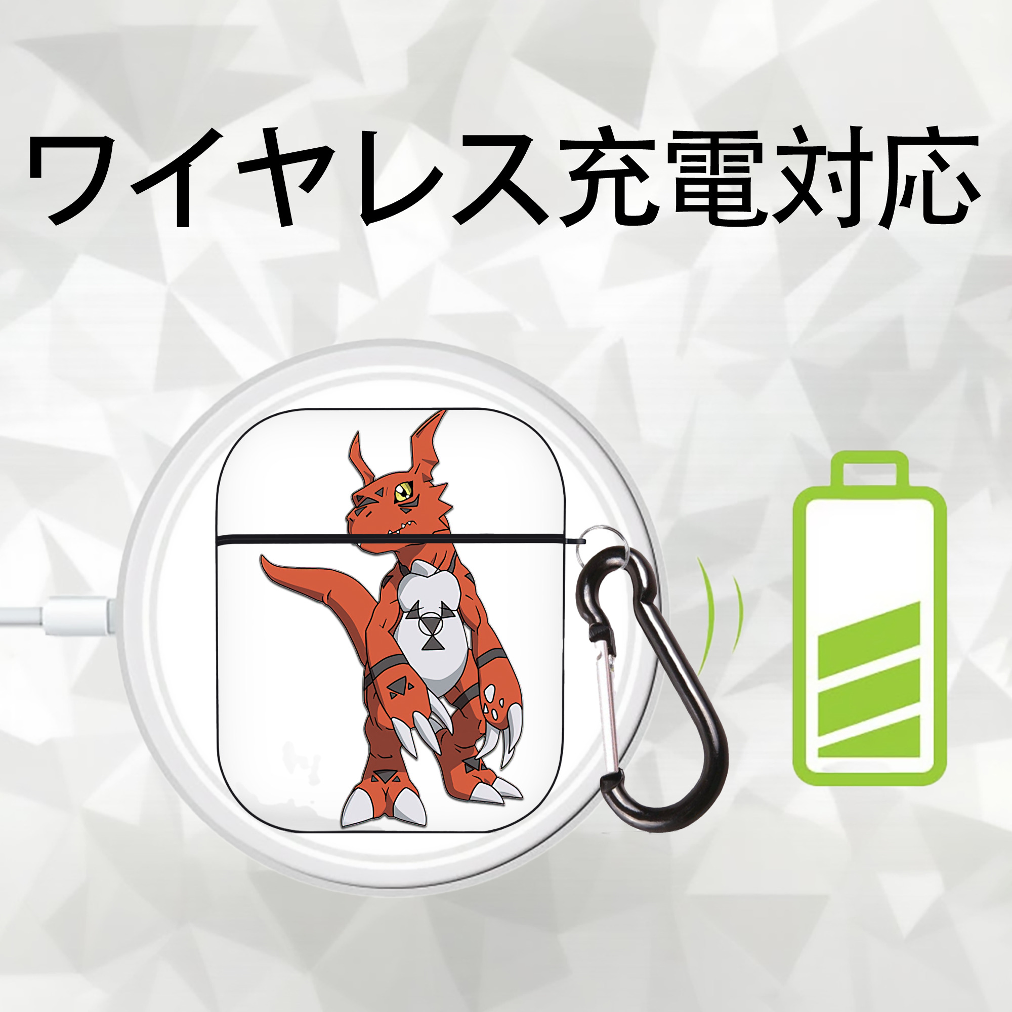 Digimon デジタルモンスター/デジモン AirPods 第2世代保護ケース ハードシェル ブラック 耐衝撃・防指紋・カラビナ付き