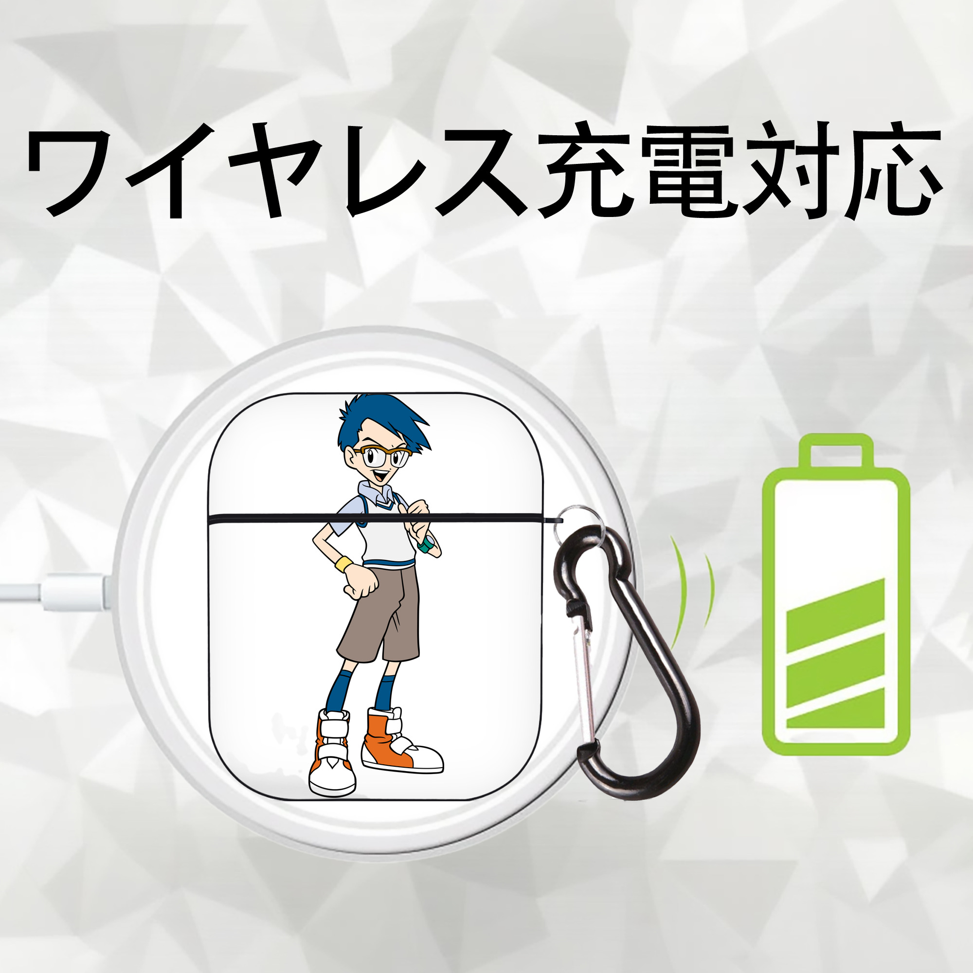 Digimon デジタルモンスター/デジモン AirPods 第2世代保護ケース ハードシェル ブラック 耐衝撃・防指紋・カラビナ付き