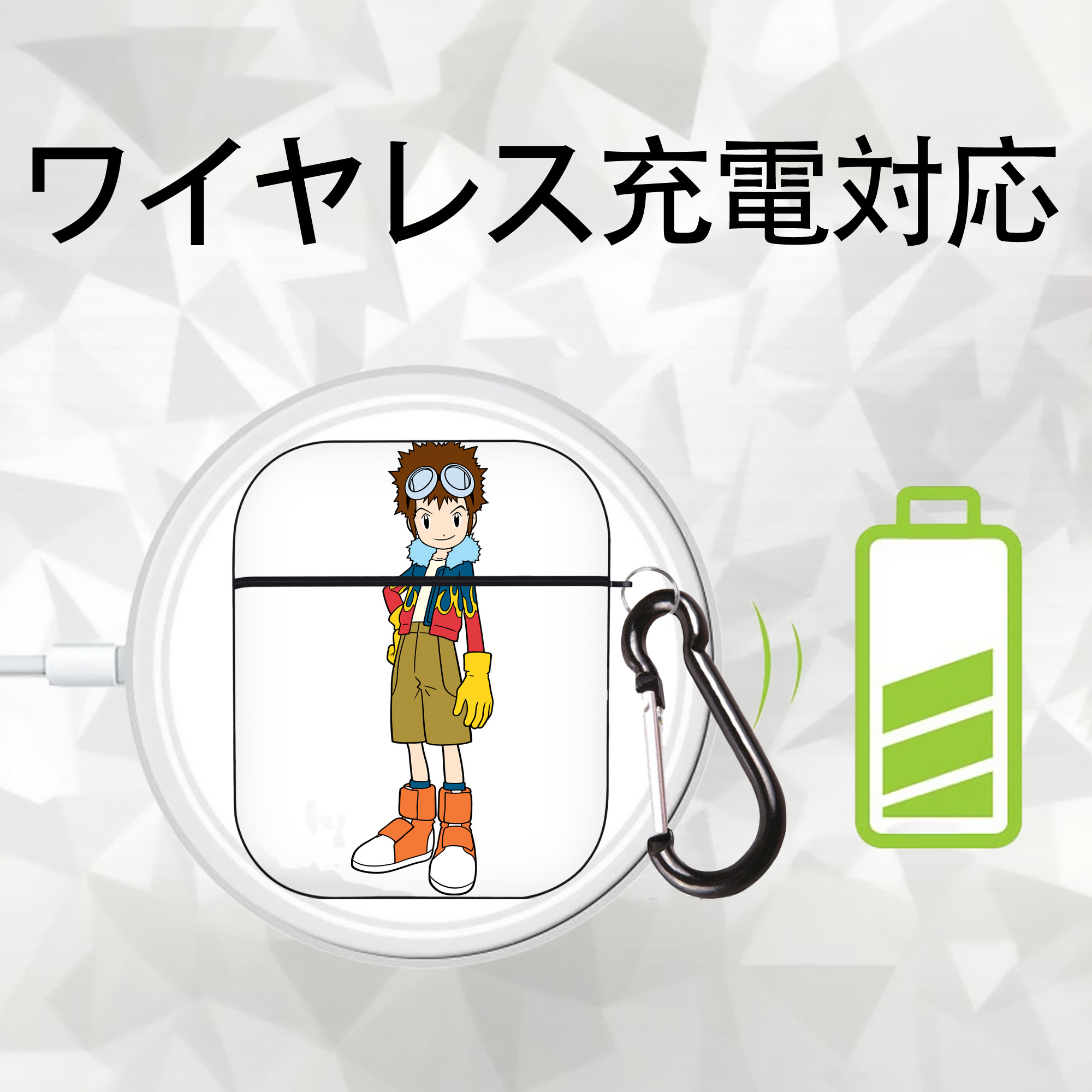 Digimon デジタルモンスター/デジモン AirPods 第2世代保護ケース ハードシェル ブラック 耐衝撃・防指紋・カラビナ付き