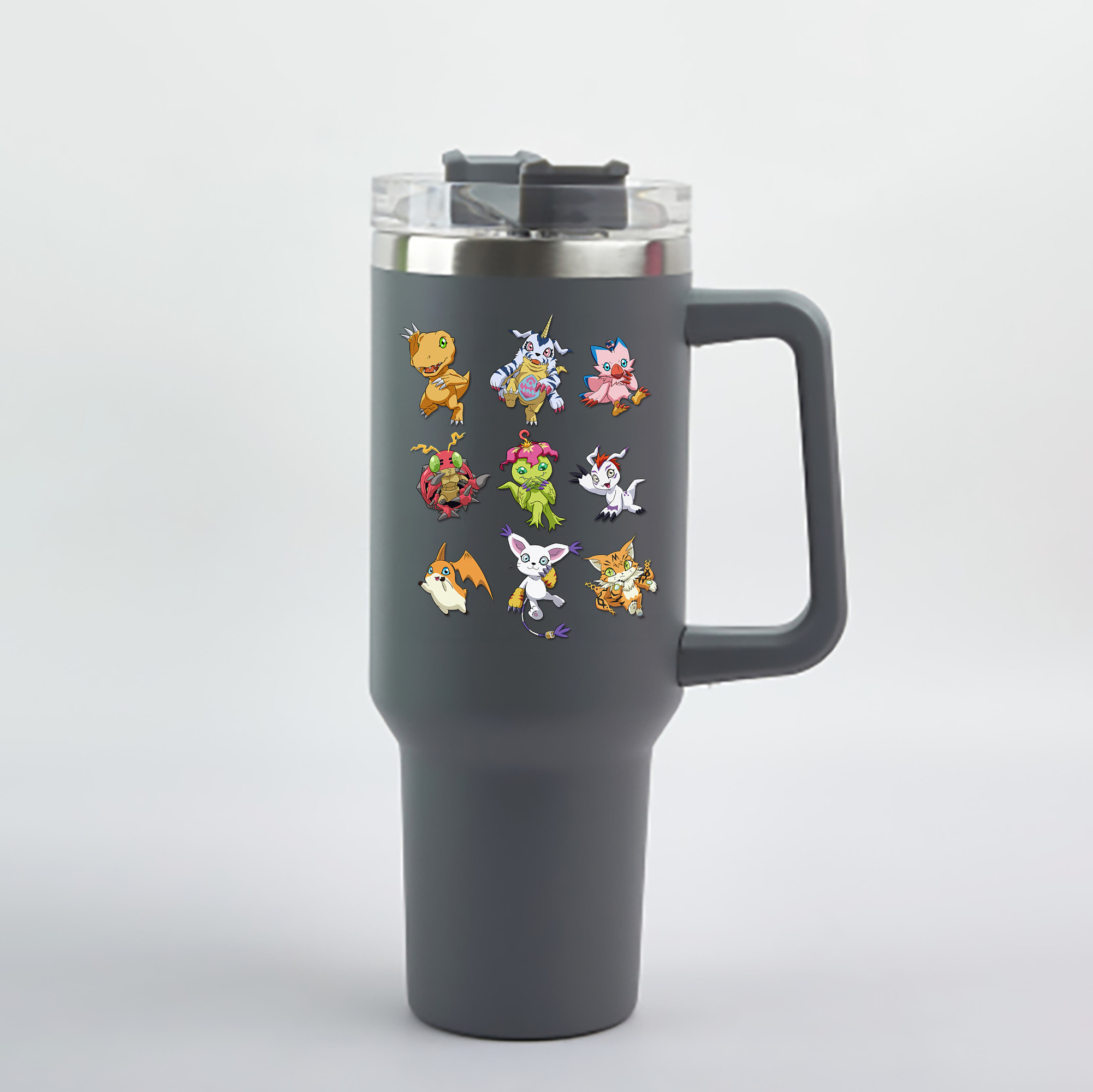 （画像用） Digimon デジタルモンスター/デジモン 1200mL車用タンブラー - クリスタルステッカー（プラスチックストロー付き）