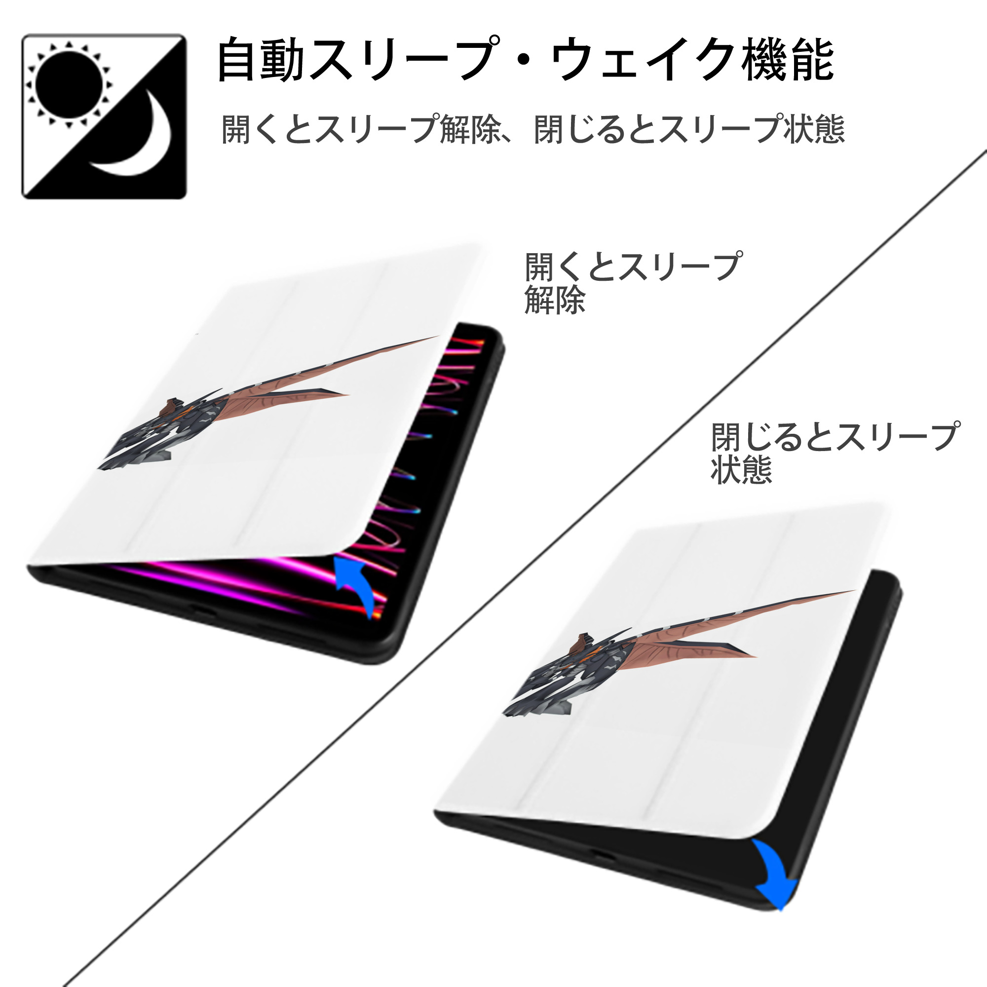 Digimon デジタルモンスター/デジモン IPad ケース ペン収納付き 三つ折りスタンド PUレザー×シリコン 対応機種9.5/10.5/10.9インチ