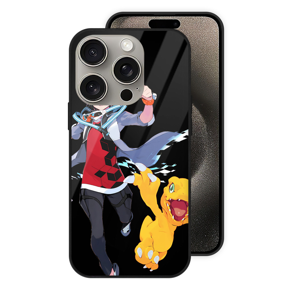 （画像用） Digimon デジタルモンスター/デジモン 【iPhone15Pro対応】スマホケース 耐衝撃＆黄変防止 背面ガラス