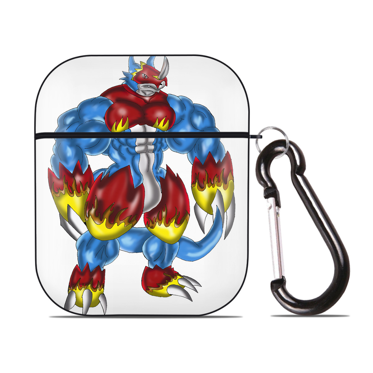 （画像用） Digimon デジタルモンスター/デジモン AirPods 第2世代保護ケース ハードシェル ブラック 耐衝撃・防指紋・カラビナ付き