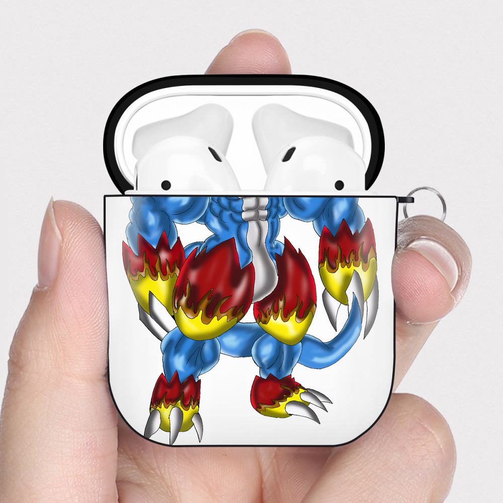 （画像用） Digimon デジタルモンスター/デジモン AirPods 第2世代保護ケース ハードシェル ブラック 耐衝撃・防指紋・カラビナ付き