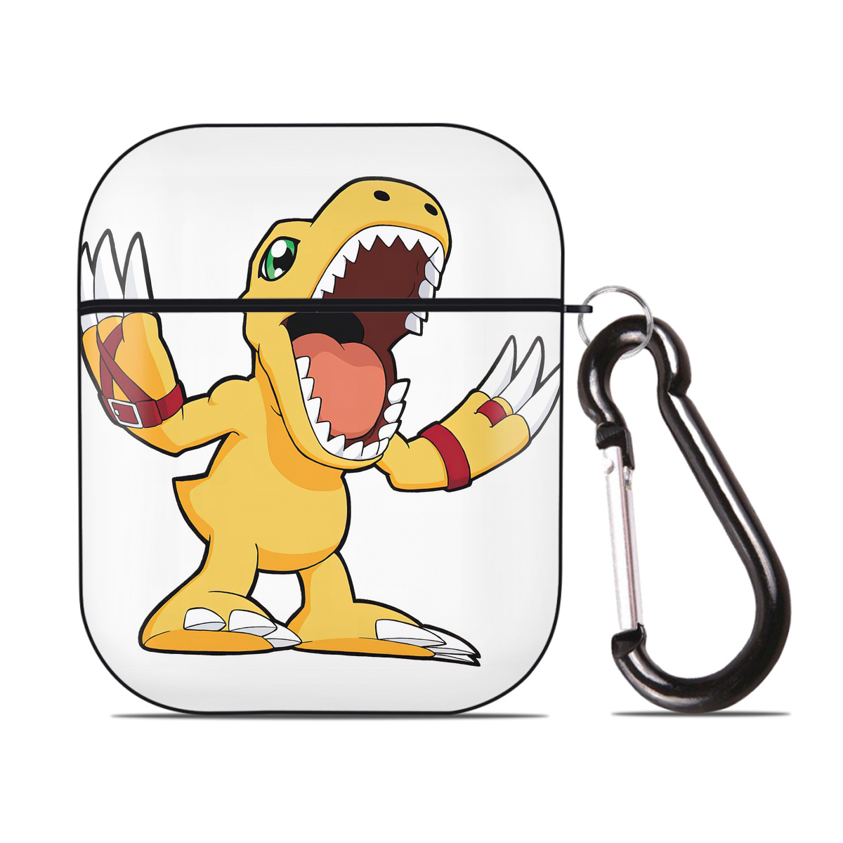 （画像用） Digimon デジタルモンスター/デジモン AirPods 第2世代保護ケース ハードシェル ブラック 耐衝撃・防指紋・カラビナ付き
