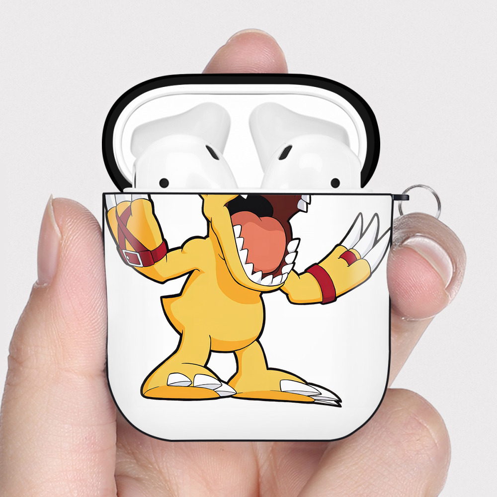 （画像用） Digimon デジタルモンスター/デジモン AirPods 第2世代保護ケース ハードシェル ブラック 耐衝撃・防指紋・カラビナ付き