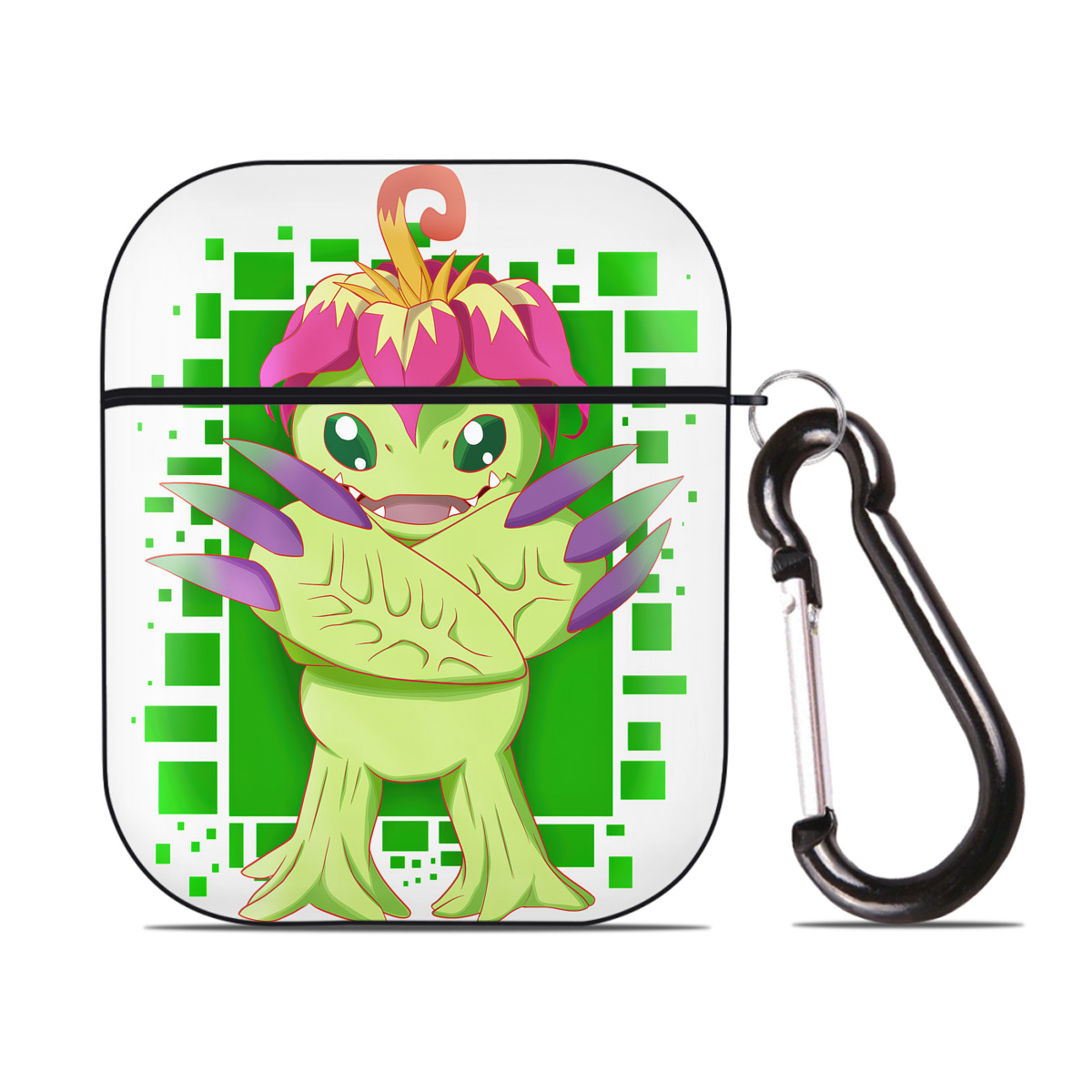 （画像用） Digimon デジタルモンスター/デジモン AirPods 第2世代保護ケース ハードシェル ブラック 耐衝撃・防指紋・カラビナ付き