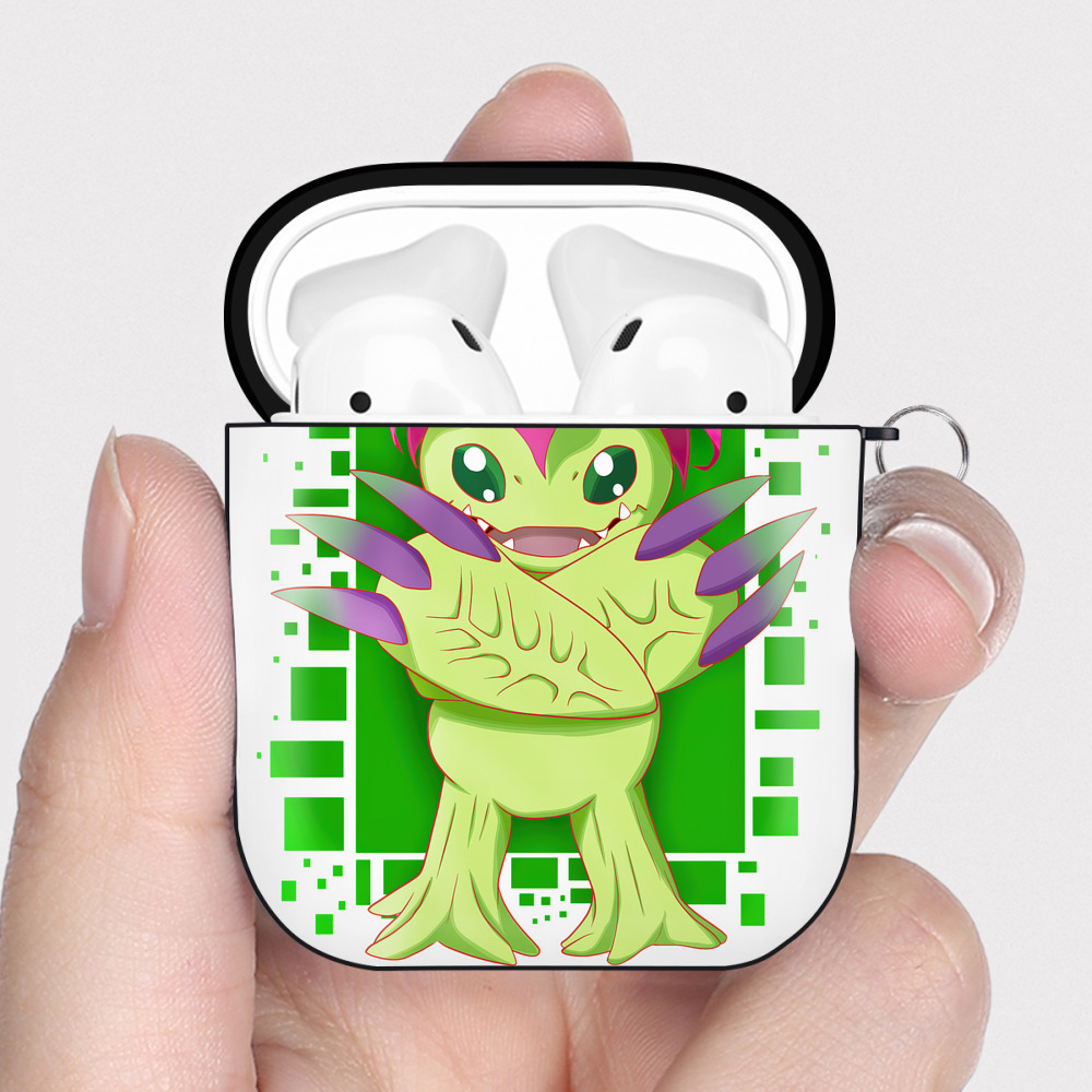 （画像用） Digimon デジタルモンスター/デジモン AirPods 第2世代保護ケース ハードシェル ブラック 耐衝撃・防指紋・カラビナ付き