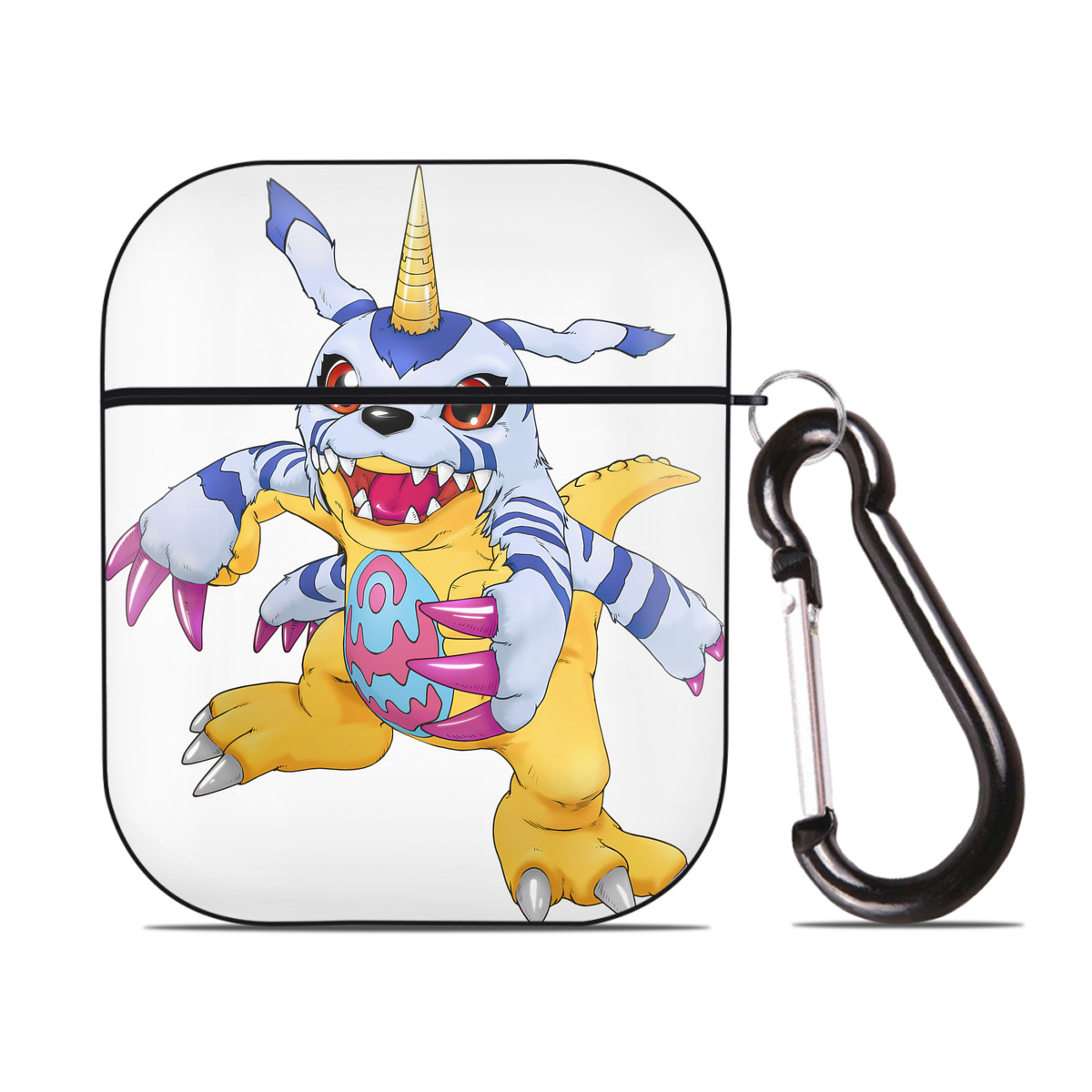 （画像用） Digimon デジタルモンスター/デジモン AirPods 第2世代保護ケース ハードシェル ブラック 耐衝撃・防指紋・カラビナ付き