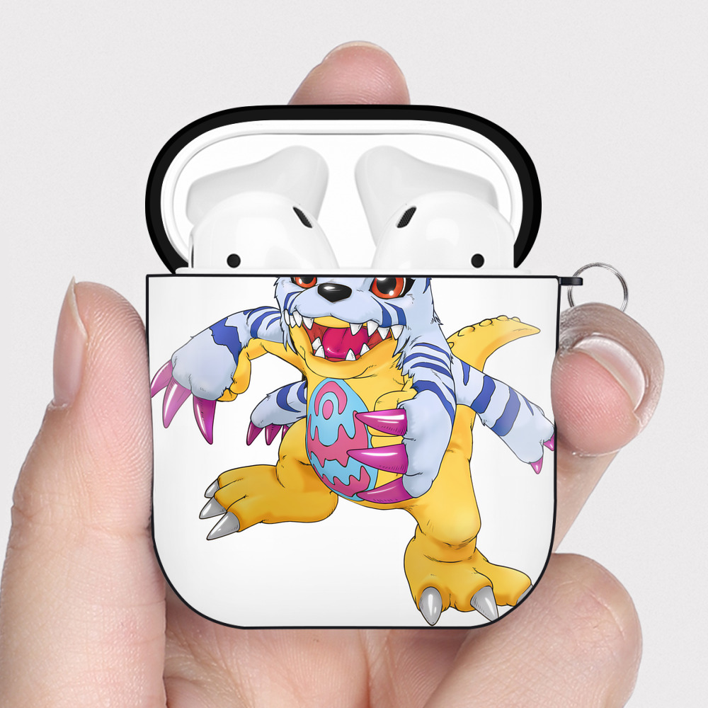 （画像用） Digimon デジタルモンスター/デジモン AirPods 第2世代保護ケース ハードシェル ブラック 耐衝撃・防指紋・カラビナ付き