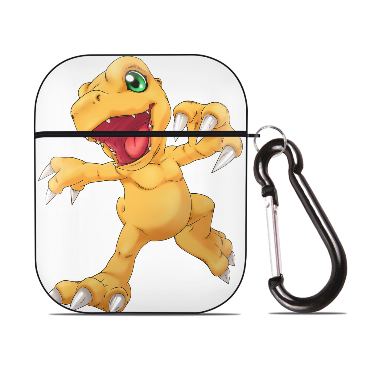 （画像用） Digimon デジタルモンスター/デジモン AirPods 第2世代保護ケース ハードシェル ブラック 耐衝撃・防指紋・カラビナ付き