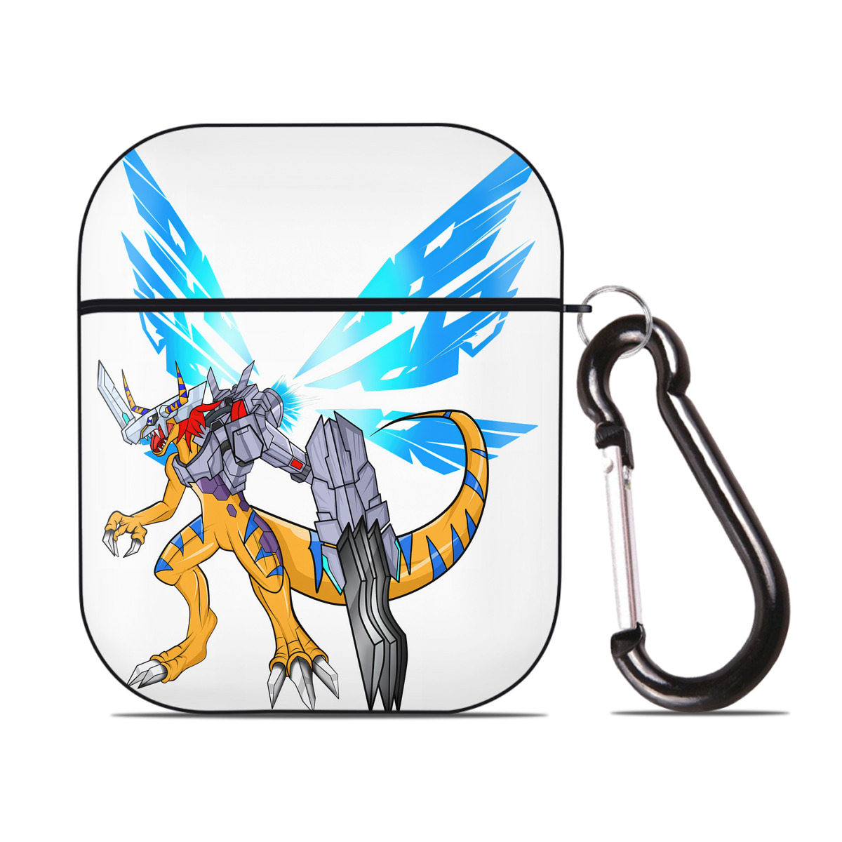 （画像用） Digimon デジタルモンスター/デジモン AirPods 第2世代保護ケース ハードシェル ブラック 耐衝撃・防指紋・カラビナ付き