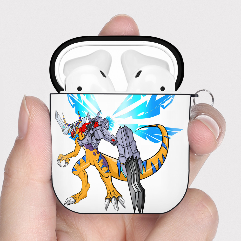 （画像用） Digimon デジタルモンスター/デジモン AirPods 第2世代保護ケース ハードシェル ブラック 耐衝撃・防指紋・カラビナ付き