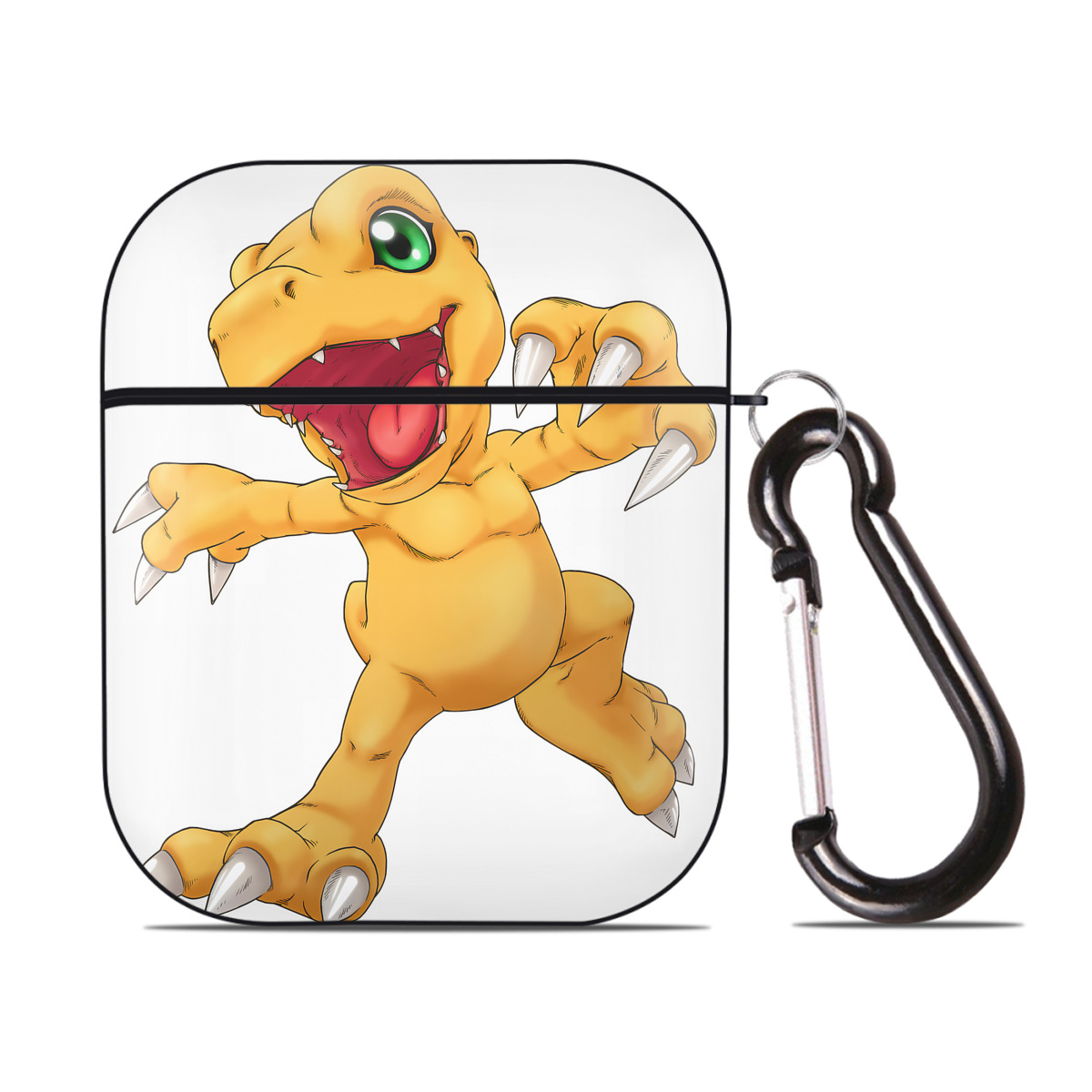 （画像用） Digimon デジタルモンスター/デジモン AirPods 第2世代保護ケース ハードシェル ブラック 耐衝撃・防指紋・カラビナ付き