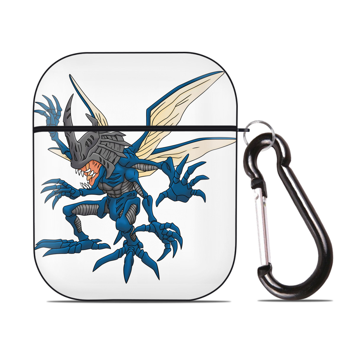 （画像用） Digimon デジタルモンスター/デジモン AirPods 第2世代保護ケース ハードシェル ブラック 耐衝撃・防指紋・カラビナ付き