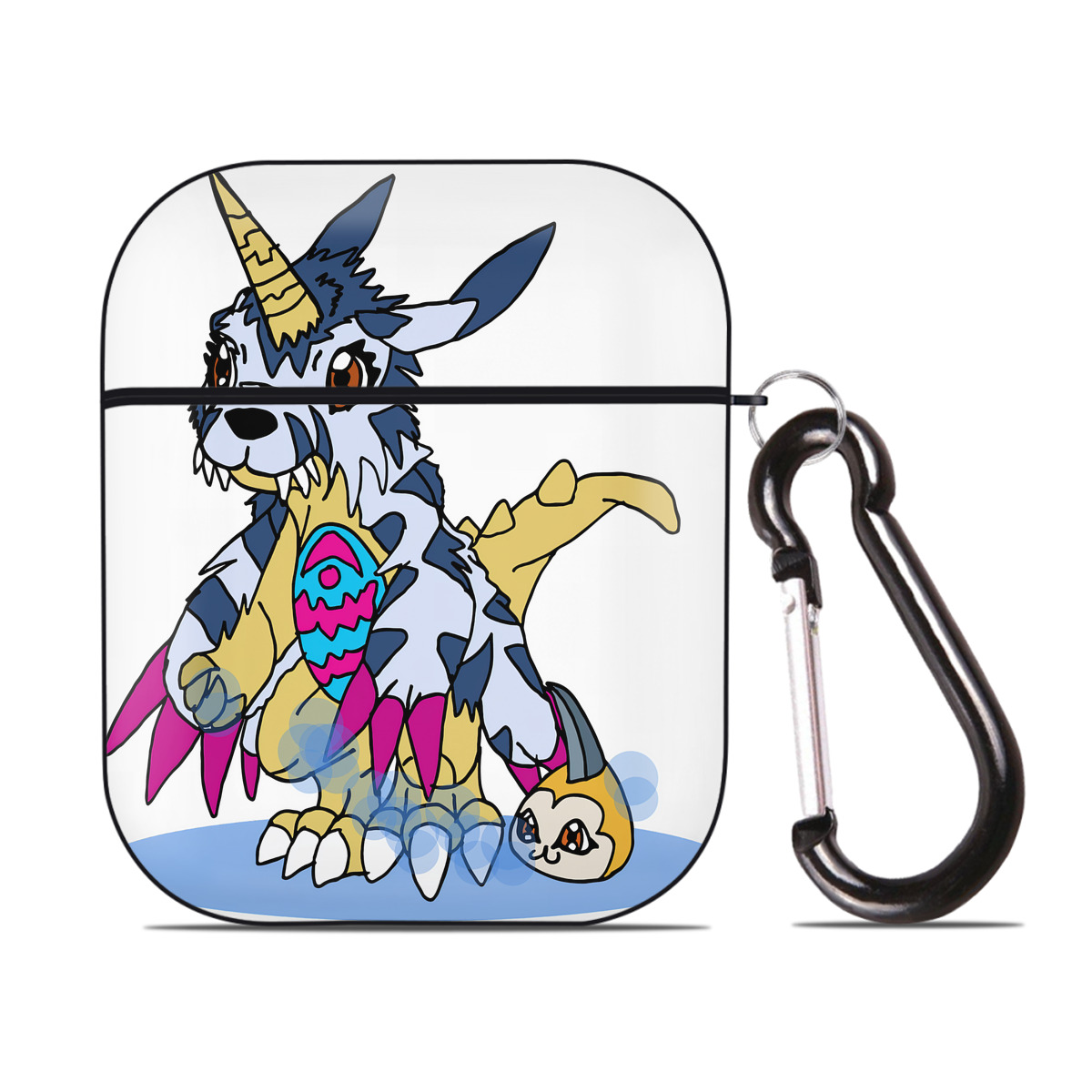 （画像用） Digimon デジタルモンスター/デジモン AirPods 第2世代保護ケース ハードシェル ブラック 耐衝撃・防指紋・カラビナ付き