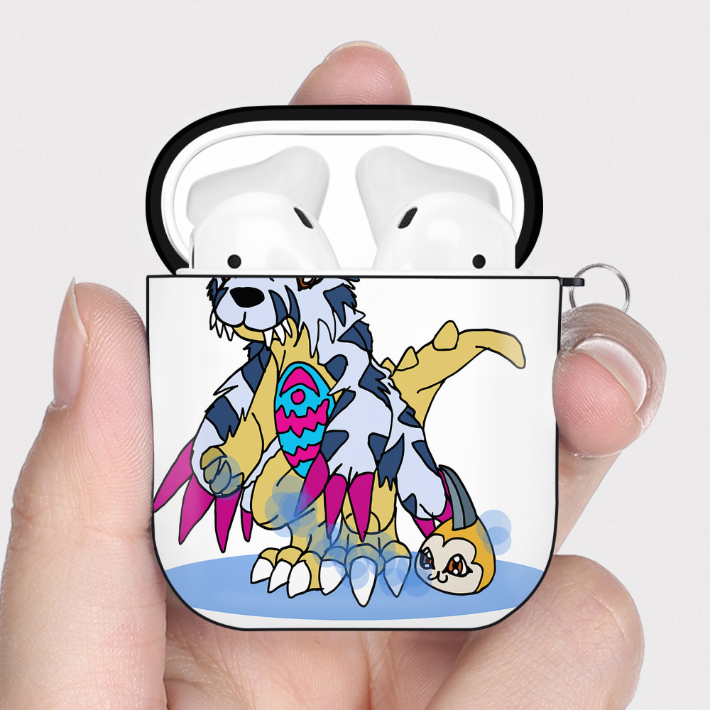 （画像用） Digimon デジタルモンスター/デジモン AirPods 第2世代保護ケース ハードシェル ブラック 耐衝撃・防指紋・カラビナ付き