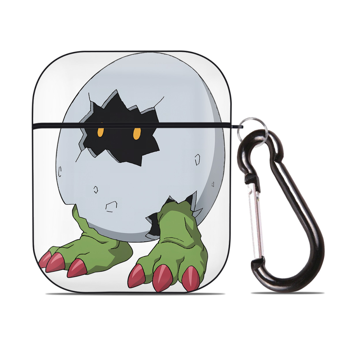 （画像用） Digimon デジタルモンスター/デジモン AirPods 第2世代保護ケース ハードシェル ブラック 耐衝撃・防指紋・カラビナ付き