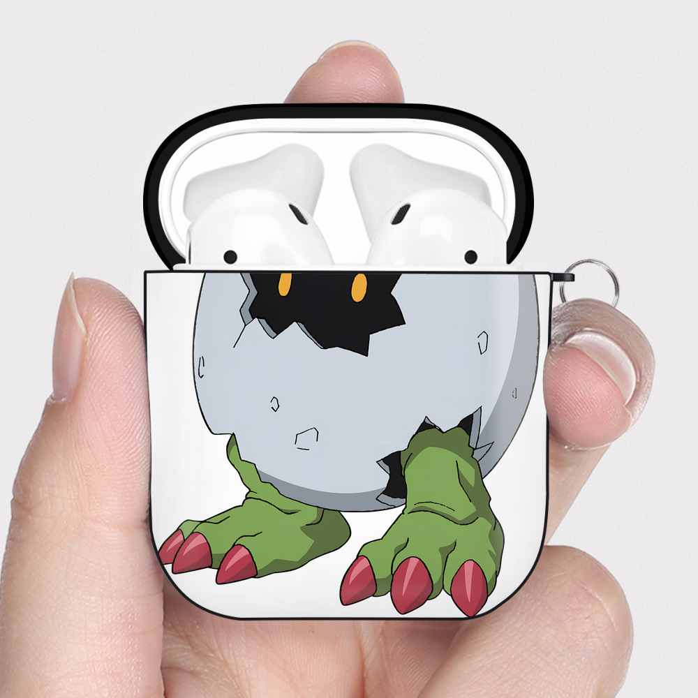 （画像用） Digimon デジタルモンスター/デジモン AirPods 第2世代保護ケース ハードシェル ブラック 耐衝撃・防指紋・カラビナ付き