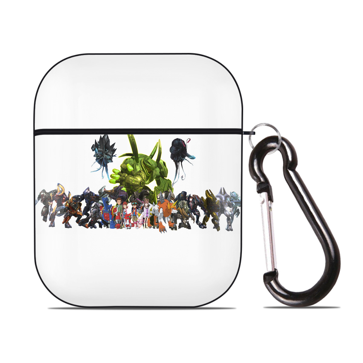 （画像用） Digimon デジタルモンスター/デジモン AirPods 第2世代保護ケース ハードシェル ブラック 耐衝撃・防指紋・カラビナ付き