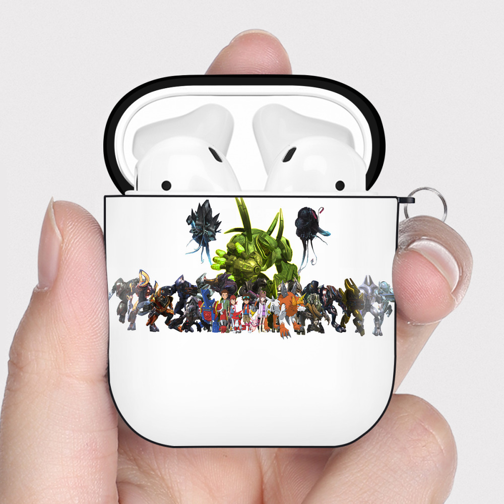 （画像用） Digimon デジタルモンスター/デジモン AirPods 第2世代保護ケース ハードシェル ブラック 耐衝撃・防指紋・カラビナ付き