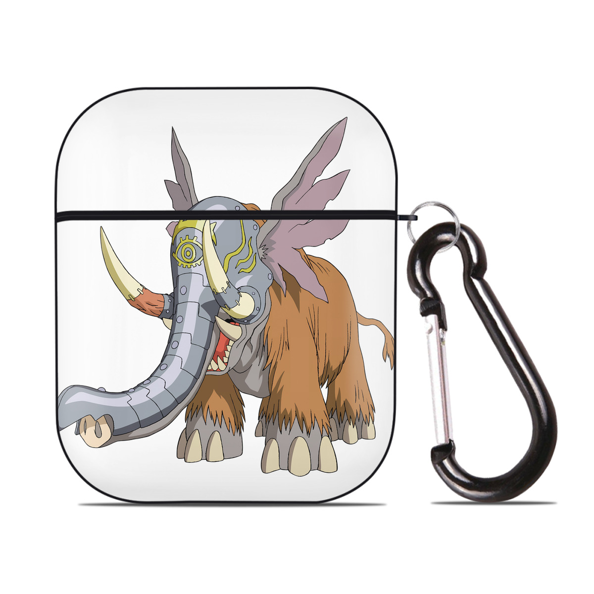（画像用） Digimon デジタルモンスター/デジモン AirPods 第2世代保護ケース ハードシェル ブラック 耐衝撃・防指紋・カラビナ付き