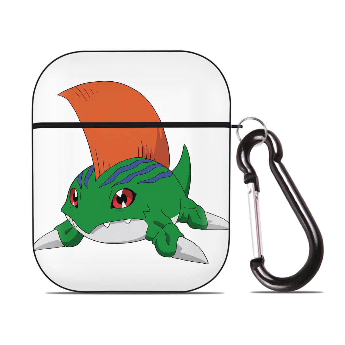（画像用） Digimon デジタルモンスター/デジモン AirPods 第2世代保護ケース ハードシェル ブラック 耐衝撃・防指紋・カラビナ付き