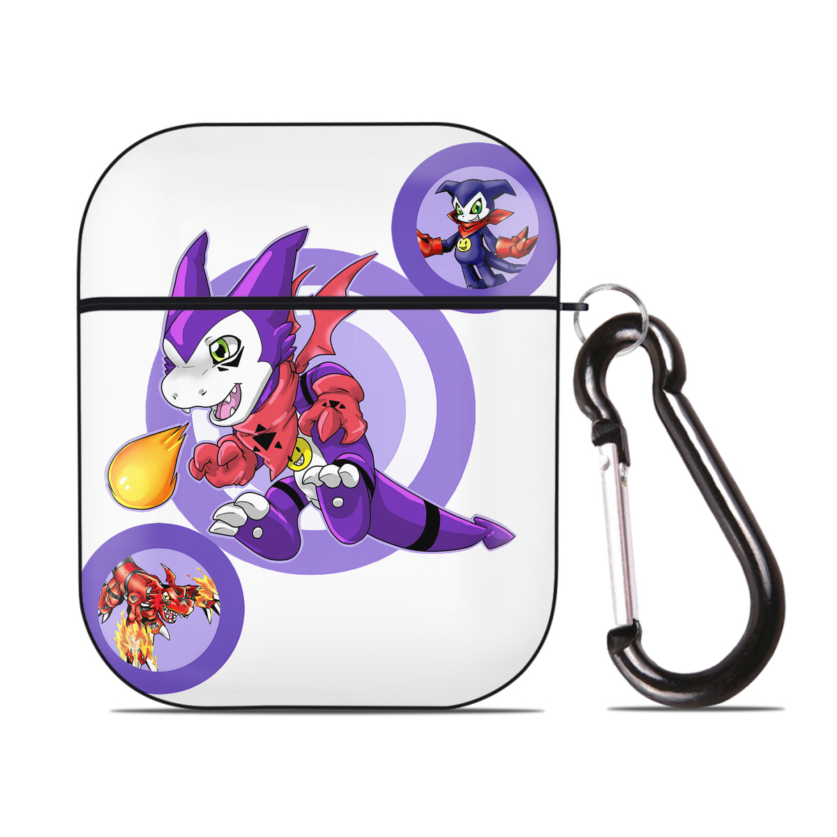 （画像用） Digimon デジタルモンスター/デジモン AirPods 第2世代保護ケース ハードシェル ブラック 耐衝撃・防指紋・カラビナ付き