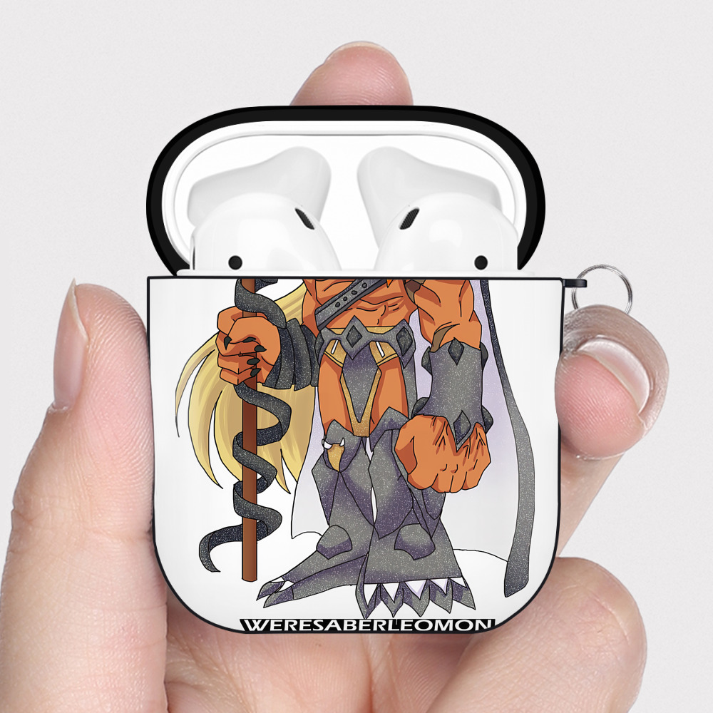 （画像用） Digimon デジタルモンスター/デジモン AirPods 第2世代保護ケース ハードシェル ブラック 耐衝撃・防指紋・カラビナ付き