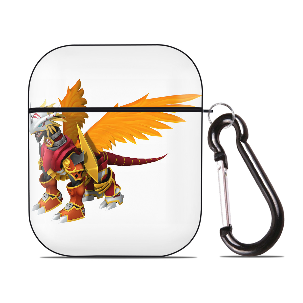 （画像用） Digimon デジタルモンスター/デジモン AirPods 第2世代保護ケース ハードシェル ブラック 耐衝撃・防指紋・カラビナ付き
