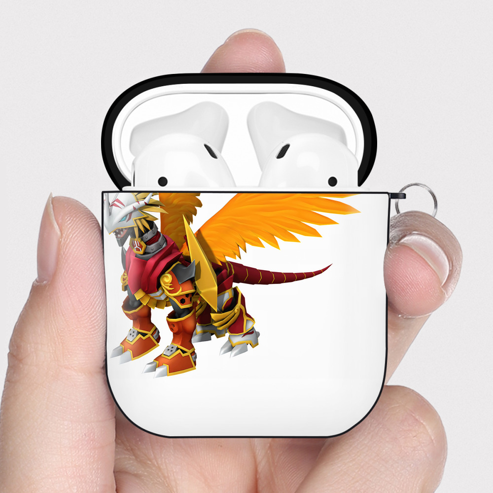 （画像用） Digimon デジタルモンスター/デジモン AirPods 第2世代保護ケース ハードシェル ブラック 耐衝撃・防指紋・カラビナ付き