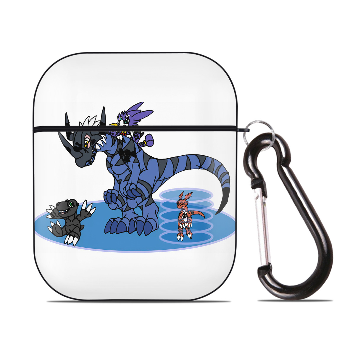 （画像用） Digimon デジタルモンスター/デジモン AirPods 第2世代保護ケース ハードシェル ブラック 耐衝撃・防指紋・カラビナ付き